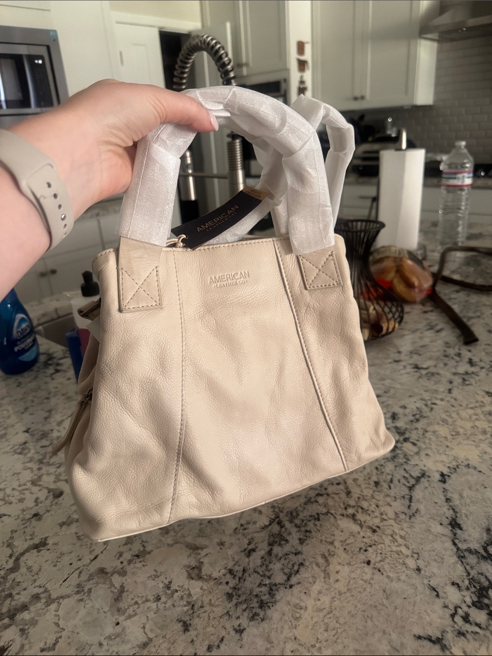 American Leather Co. Cream Pebbled Leather Satchel